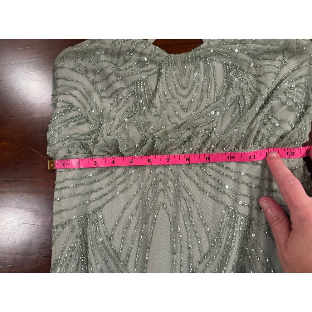Adrianna Papell Mint Chiffon Beaded Sleeveless Art Deco Gown Ice Ball Size 2 PLL - Picture 9 of 16